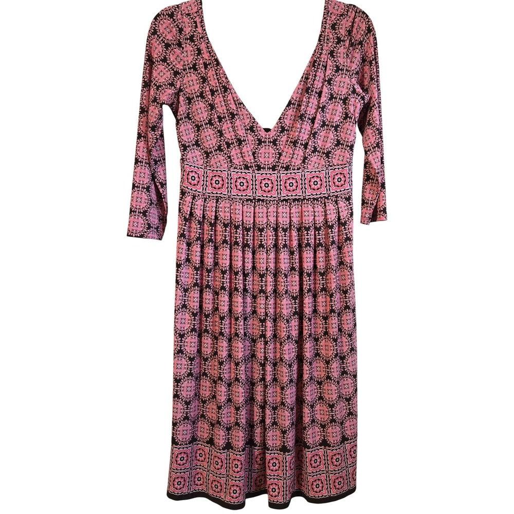 Chic Pink Black‎ Maggy London Sz 8 Medallion Empire Waist V-Neck Jersey Dress